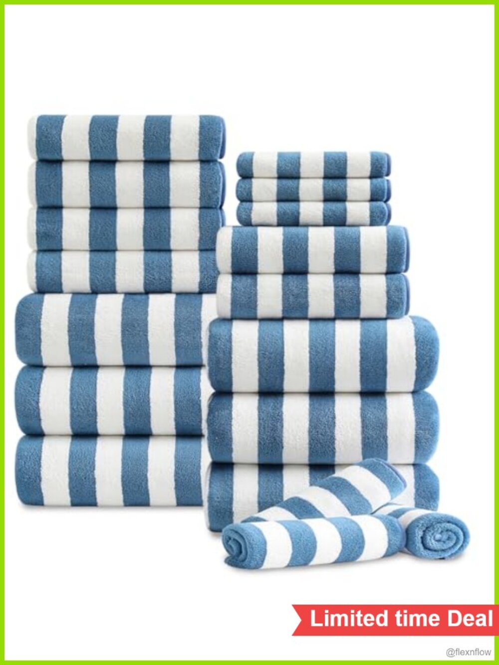 18 Pc Navy Stripe Bath Towel Set Hanging Loop Absorbent Quick Dry Family Towels
